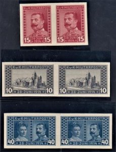 Bosnia B13-15var Superb Mint NH Imperf Pairs