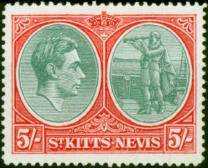 St Kitts Nevis 1945 5s Bluish Green & Scarlet SG77b P.14 Ordin Fine LMM (2)