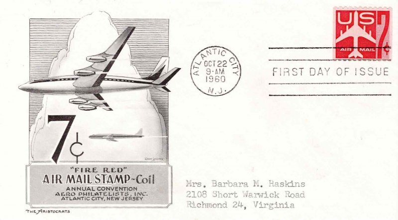 USA 1960 FDC Sc C61 Air Mail Coil Lowry Aristocrat Cachet Atlantic City Cancel