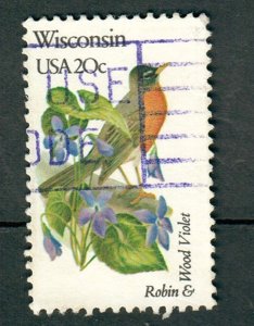 2001A Wisconsin Birds and Flowers used single - bullseye perf 11.25 x 11