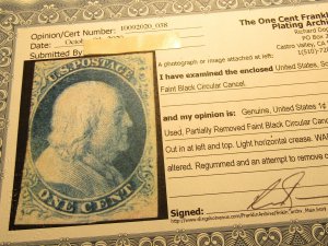 US Stamps, Scott #7, 1c Blue - Type II - Franklin - Used - 1851, A Relief Plate2