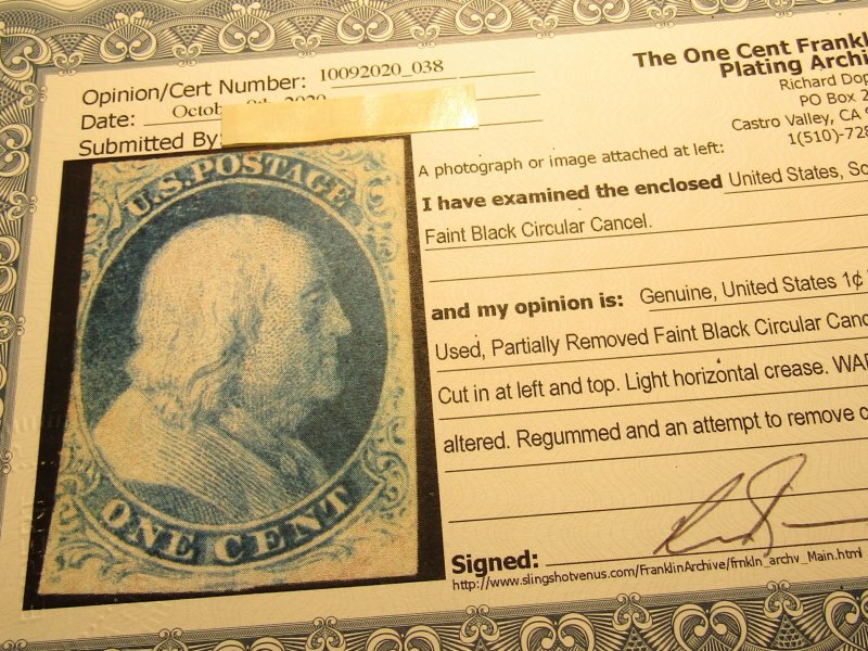 US Stamps, Scott #7, 1c Blue - Type II - Franklin - Used - 1851, A Relief Plate2