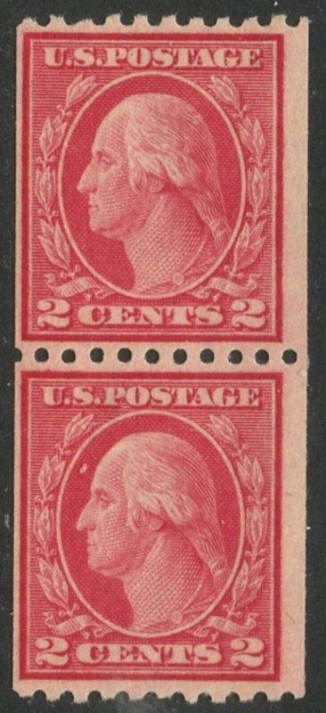 US Sc#487 Pair 1916 2c Type II Perf 10 Horiz Coil No Wmk F+ Centered OG Mint LH 