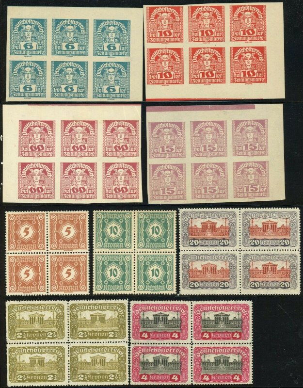 AUSTRIA Postage Blocks Newspaper Republic Issues Stamp Collection Mint LH OG