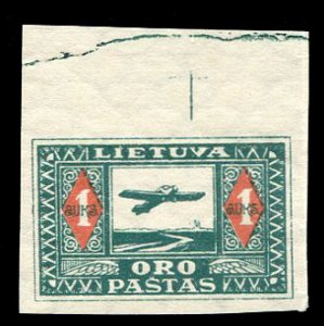 Lithuania #C5, 1921 1auk green and red, imperf. top margin single, never hinged