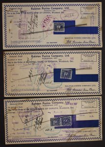 CANADA REVENUE FX96 EXCISE TAX STAMPS USED ON CHEQUES WHOLESALE LOT