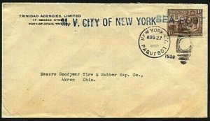 TRINIDAD 1930 cover NY Paquebot - CITY OF NEW YORK ship cancel etc.........20094 