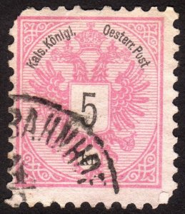 1883, Austria, 5Kr, Coat of Arms, Perf 10 1/2, Used, Mi 46d,