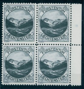 LIECHTENSTEIN, 25 c. LANDSCAPES 1930, BL.of 4, PERF. 10½ PERFECTLY NEVER HINGED!