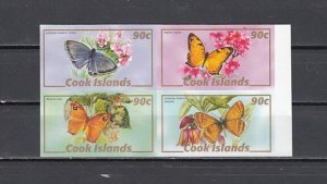 Cook Is., Scott cat. 1286 a-d. Butterflies, IMPERF set of 4.