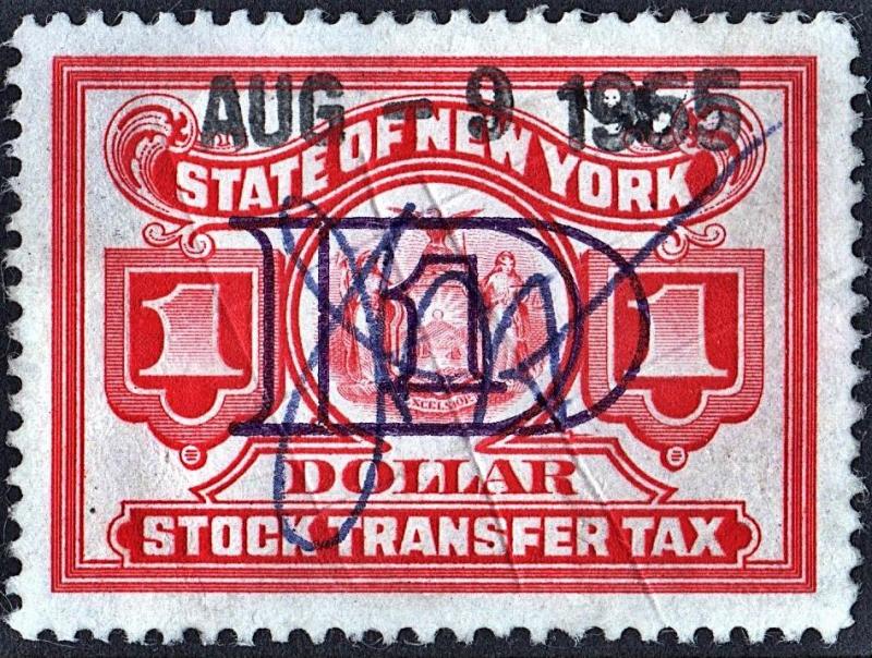 New York State $1.00 Stock Transfer Stamp (Cut Cancelled)