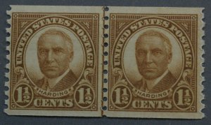 United States #686 1 1/2 Cent Harding Coil Line Pair MNH