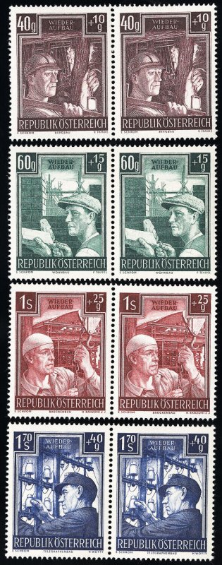 Austria Stamps # B273-6 MLH XF Pairs Scott Value $112.00