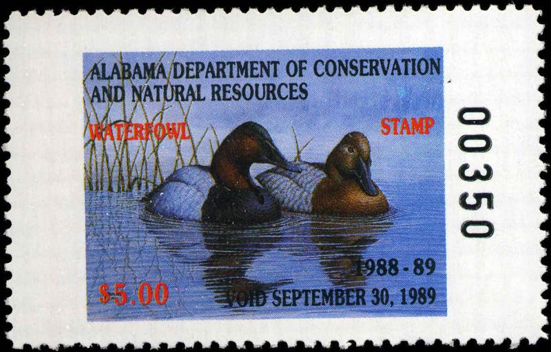 ALABAMA #10 1988 STATE DUCK CANVASBACKS by John Warr