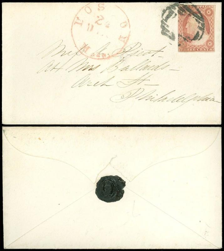 DEC 24 1866c BOSTON Mass. CDS Cover to Philly, Wax Seal, PAID Cancel, SC #11A! 