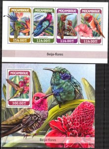 Mozambique 2018 Birds Hummingbirds sheet + S/S MNH