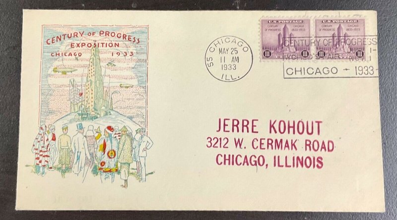 729  Harry Ioor Cachet 1933 Century of Progress  FDC  P-11