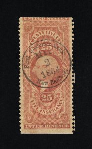 GENUINE SCOTT #R476b FINE 1862-71 RED 1ST ISSUE REVENUE LIFE INSURANCE PART-PERF