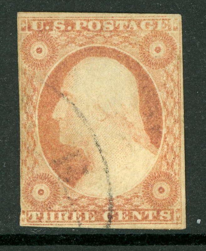 USA 1851 Washington 3¢ Orange Brown Type II Scott #10A VFU R486