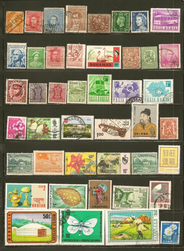 World Wide Collection of 44 Different Old Used Off Paper Stamps