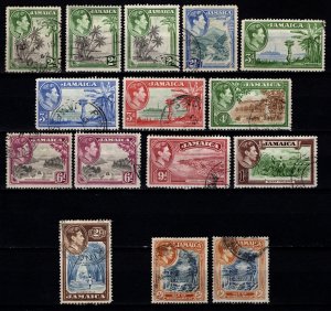 Jamaica 1938-52 George VI Def., Part Set to 5s incl. perf var. [Used]