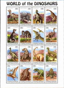 Prehistoric Animals by Tanzania MNH Sheet of 16 Sc 1251