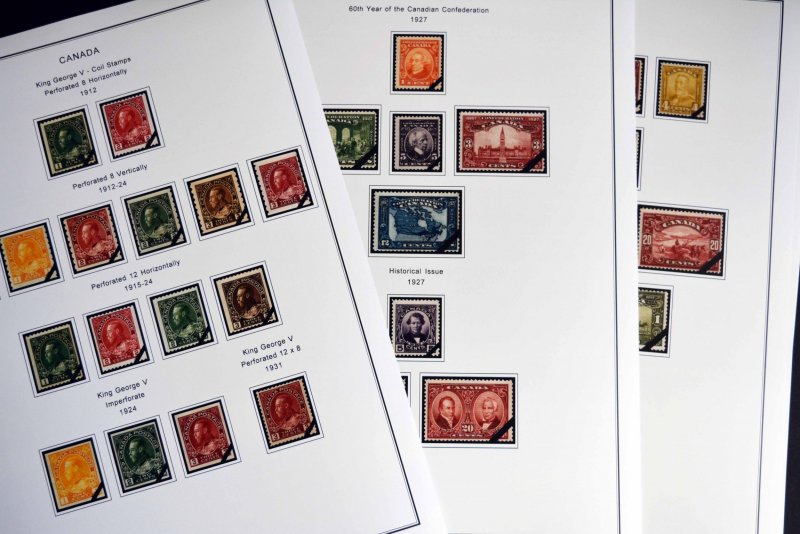 COLOR PRINTED CANADA [CLASS.] 1851-1955 STAMP ALBUM PAGES (37 illustrated pages)
