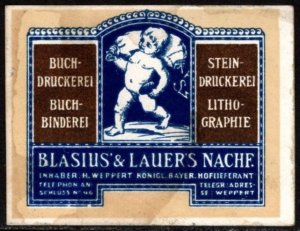 Vintage Germany Poster Stamp Blasius & Lauer's Successor Book Printing, ...