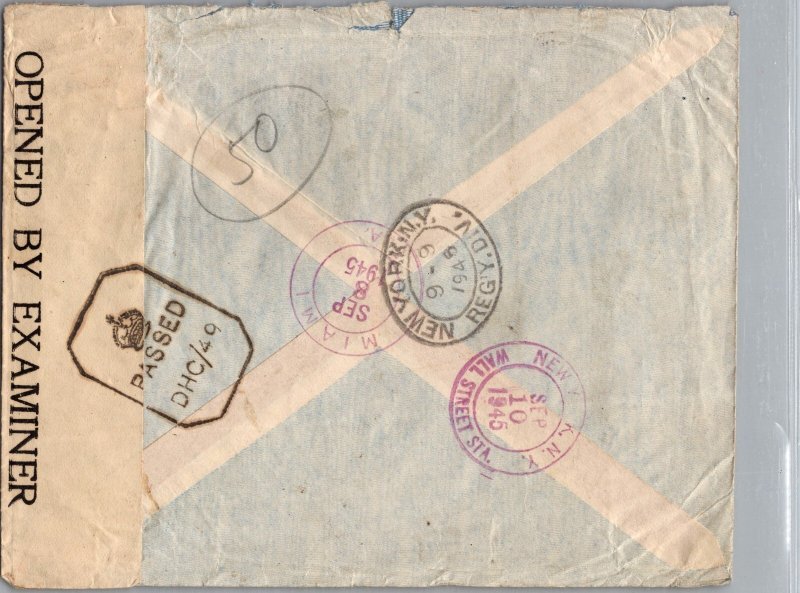 1945 Nova GOA Portuguese India Airmail Censored Cover Via Durban to NY USA