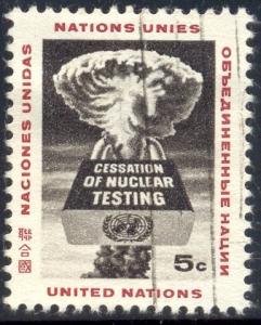 Padlocked Atomic Blast, United Nations stamp SC#133 used