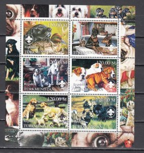 Turkmenistan, 2000 Russian Local. Various Dogs sheet of 6. Scout Logo.^