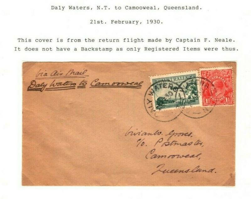 AUSTRALIA Air First Flight Cover *Daly Waters NT* Camooweal 1934 {samwells}PA27