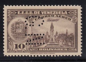 Venezuela 1938-39 10b Violet Brown Airmail GN Perfin Official MNH. Scott OAC112