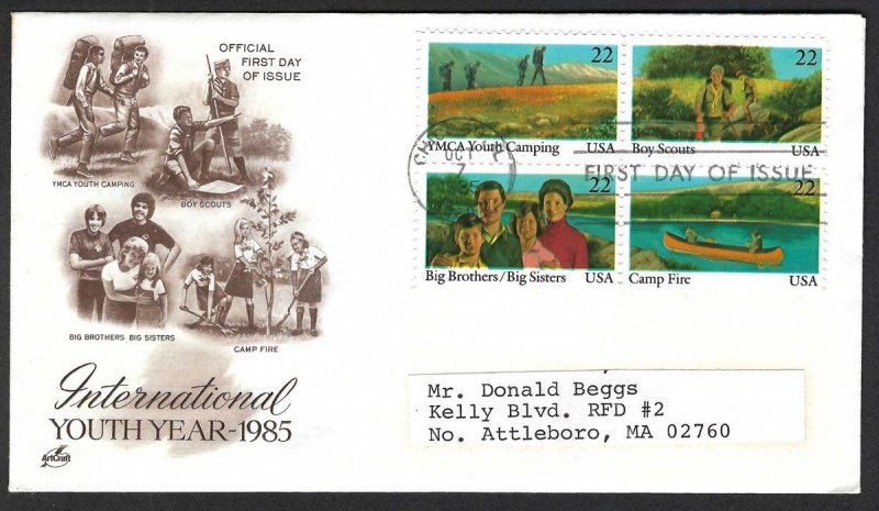 United States Sc #2163a Artcraft Cachet FDC: International Youth Year, 22c  1985