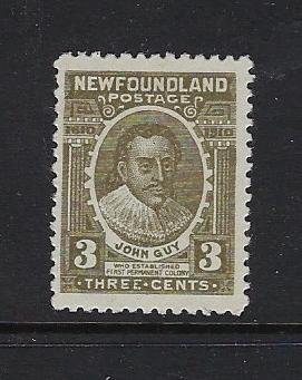 NEWFOUNDLAND SCOTT #89 1910  GUY ISSUE 3 CENTS (BROWN/OLIVE)  - MINT HINGED