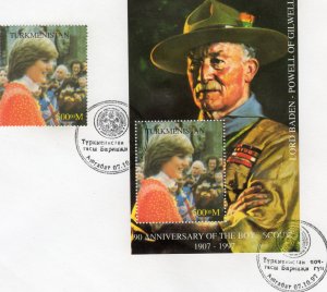 Turkmenistan 1997 YT#12 Lord Baden-Powell/Princess Diana Set+SS Perf.FDC