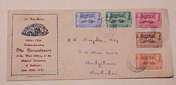 BARBADOS  FDC  1937 SET OF 5 STAMPS  CACHET ADDRESSED