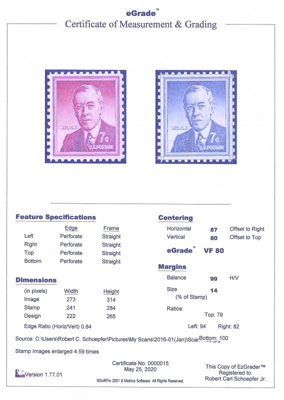 1040 7 cents 1956 Woodrow Wilson Stamp mint OG NH EGRADED VF 80