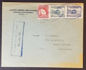 1929 Bolivia Santa Barbara California LAB Lloyd Aereo Boliviano Air Mail Cover