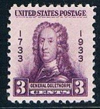 USA 726 3c James Oglethorpe, single, MLH, VF