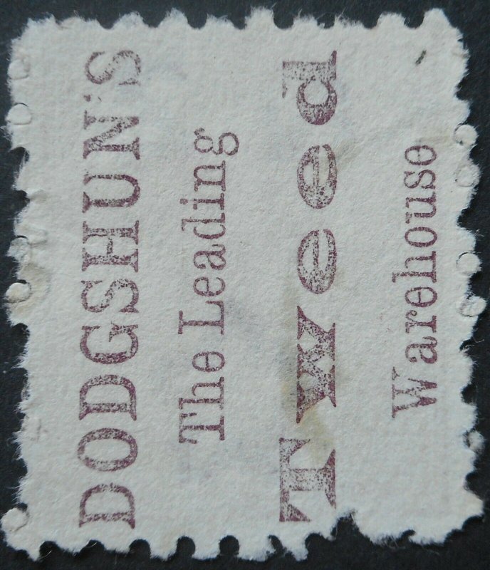 New Zealand 1893 One Penny with Dodgshun's Tweeds in Mauve advert SG 218j used