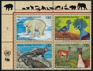 United Nations - Geneva 301a TL Block MNH Polar Bear, Pigeon, Iguana, Lama