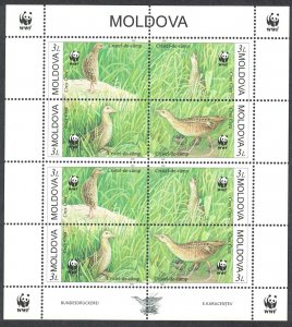 Moldova Birds WWF Corncrake Sheetlet of 2 sets 2001 MNH SC#370 a-d