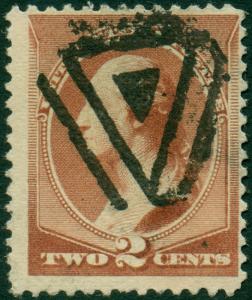 #210 2¢ FINE USED WITH FANCY MASONIC CANCEL UNUSUAL DESIGN BL254