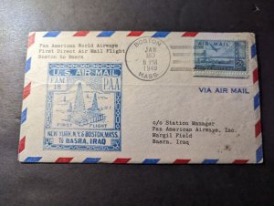 1949 USA Airmail FAM 18 First Flight Cover FFC Boston MA to Basra Iraq