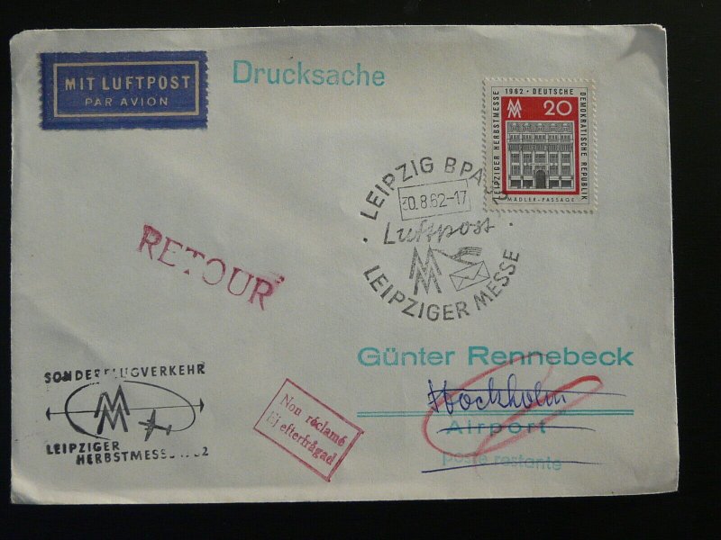 special flight cover Leipziger Messe to Stockholm Sweden 1962 DDR 97775