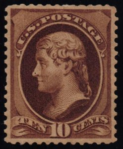 US Scott #209 - VF+ - MNH - 10c Jefferson - American Reengraved - Brown - 1882