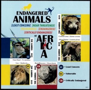Gambia 2013 - Endangered Animals - Sheet of 5 IMPERF Stamps - Scott #3485 - MNH