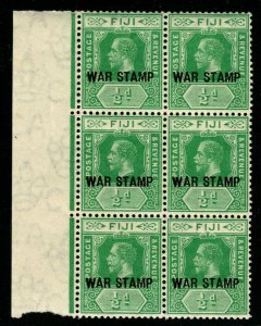 ES-1387 FIJI 1916 WAR TAX STAMPS KGV SCOTT MR1 1/2p GREEN BLOCK MNH $20