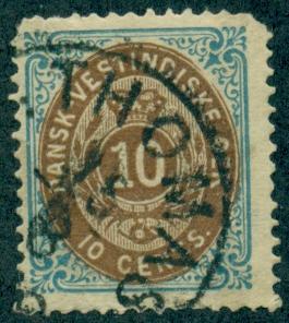 Danish West Indies #10c  Used  Scott $32.50  Pulled Perf